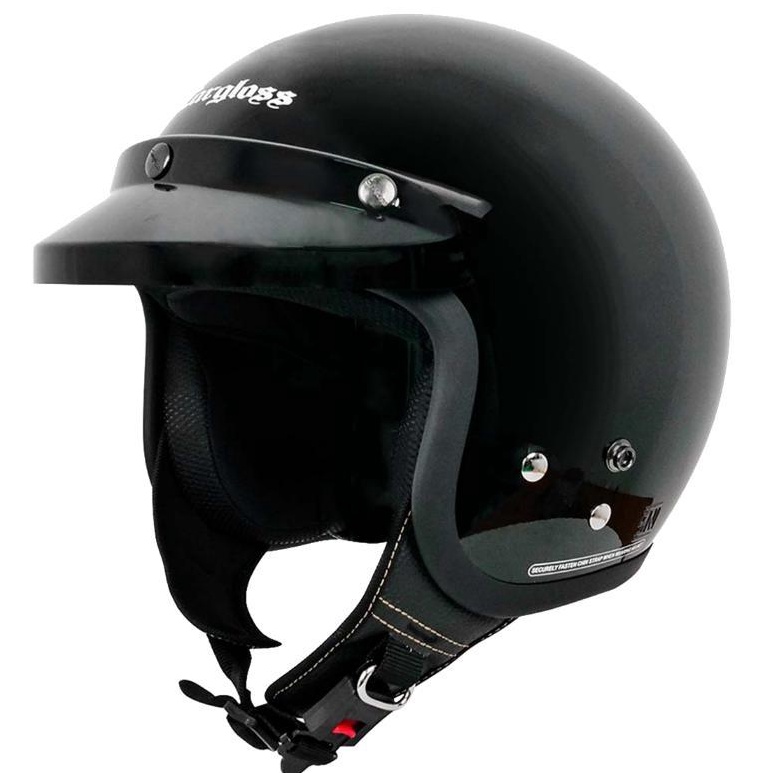 KODE LV737 Cargloss CFM Retro Helm Half Face - Deep Black Glossy