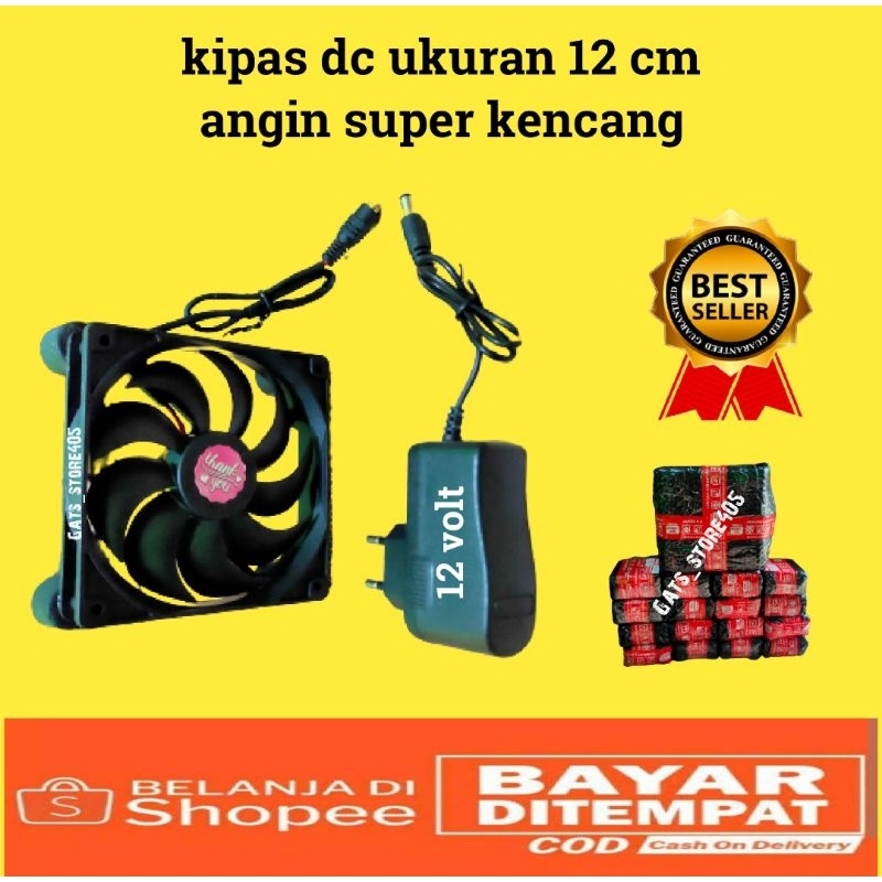 kipas dc ukuran 12 cm + adaptor 12 volt