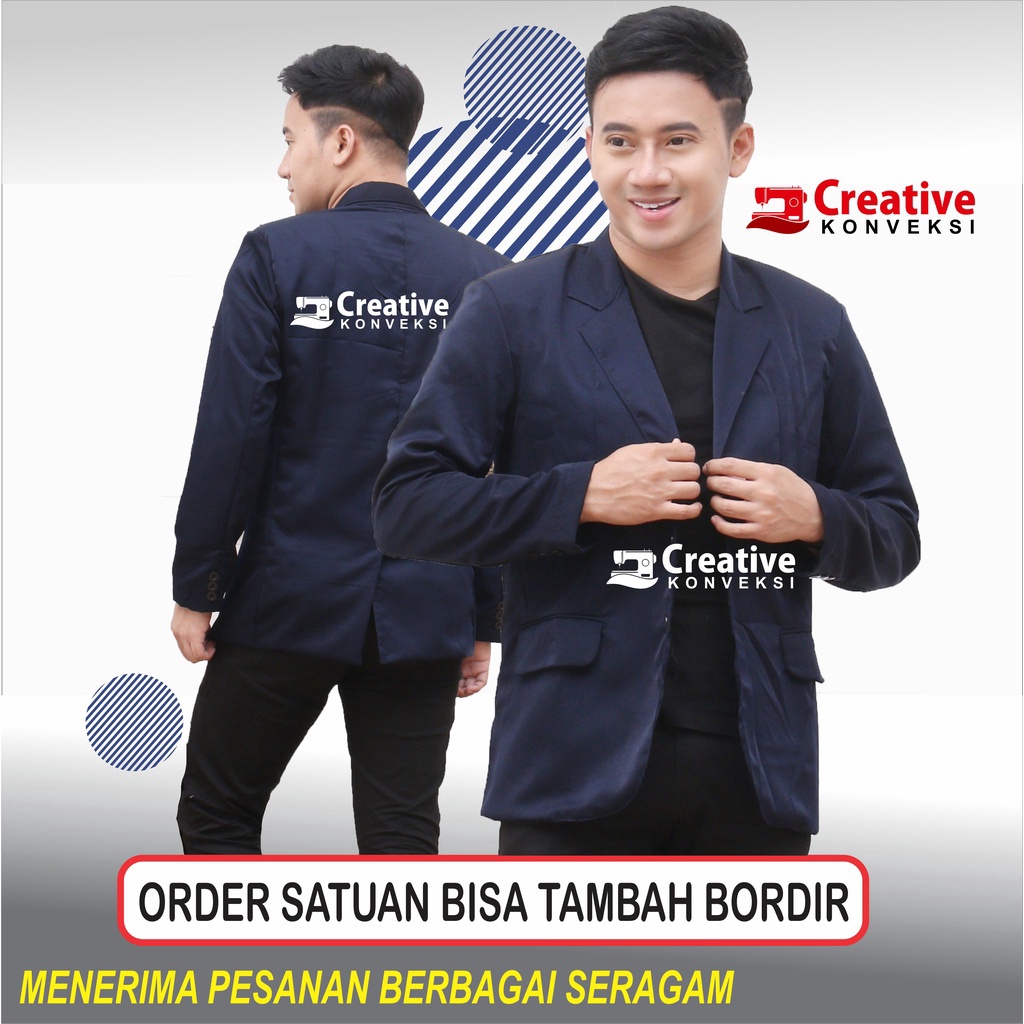 ✅ Terupdate COD (BISA TAMBAH BORDIR) Jas almamater navy biru dongker full furing / Jas Pria Slim Fit