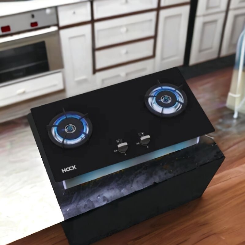 Kompor Tanam Hock HB220OC / Hock Optima Crystal HB 220OC 2 Tungku