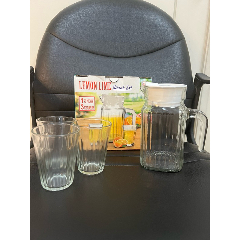 Lemonlime DrinkSet 1 pcs( 1 Teko, dan 3 Gelas cantik) / Lemon Lime Drink Set Murah dan Berkualitas
