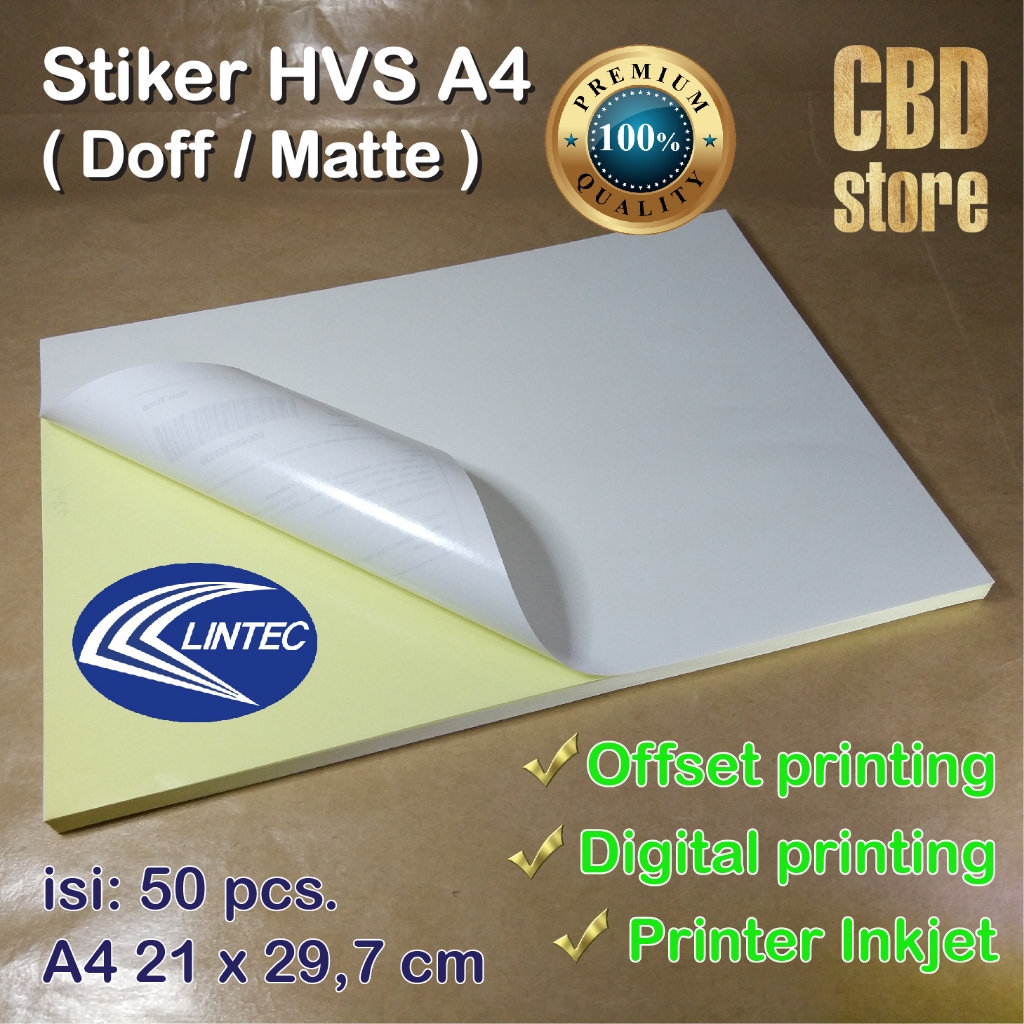 

Stiker HVS A4 50 lembar Sticker HVS A4 21 x 29,7cm Doff Matte merek Lintec