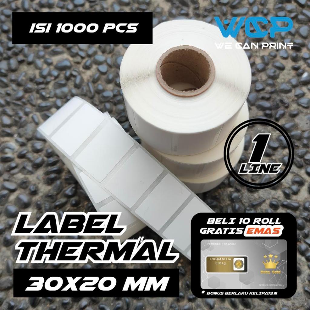 

Label Thermal 30 x 20 mm Sticker Barcode Thermal 30x20 mm 1 LINE isi 1000 pcs