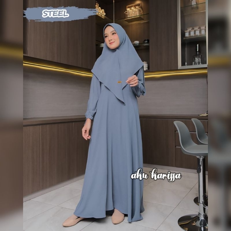 QISTY SET HIJAB Original Aku Karissa/gamis set crinkle aku karissa