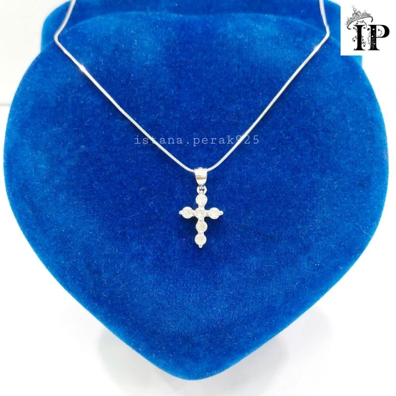 KALUNG PERAK ASLI 925 LAPIS EMAS PUTIH KALUNG SALIB KALUNG WANITA/PRIA LIONTIN SALIB PERMATA PERAK A