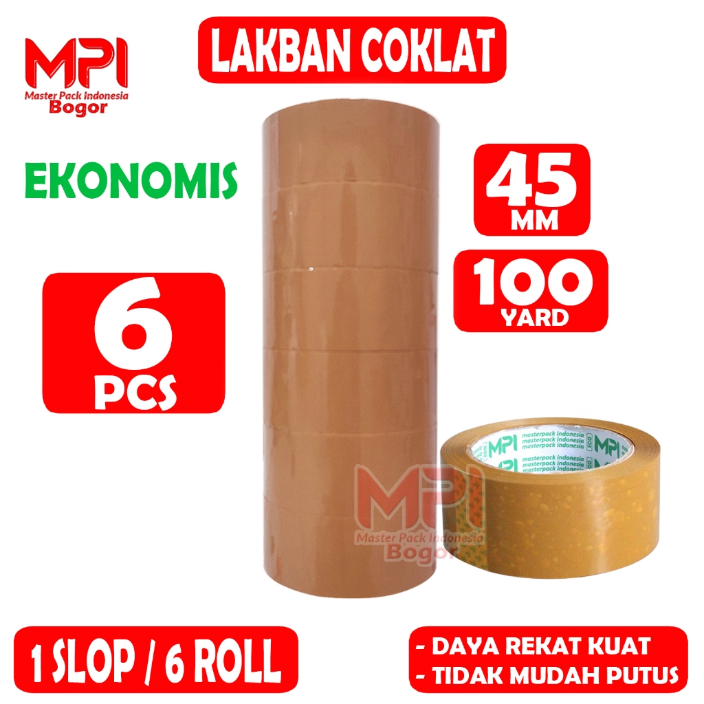 

6 PCS - Lakban Coklat Ekonomis 45 mm x 100 yard / Lakban Packing - Master Pack Indonesia