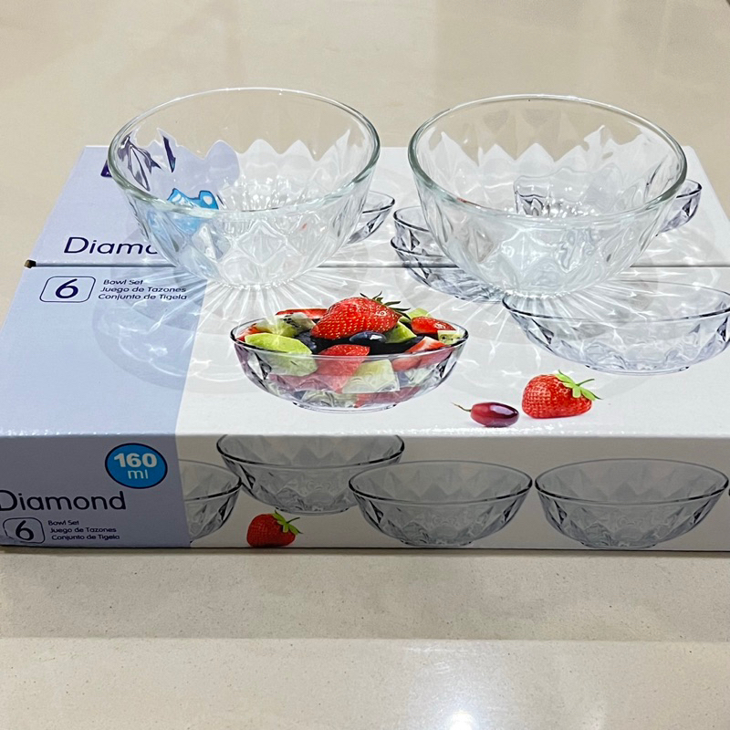 Kimglass Diamond Mangkok Kaca Set 6 Pcs -Satu Set Mangkok Kaca Diamond 160Ml Kimglass Isi 6