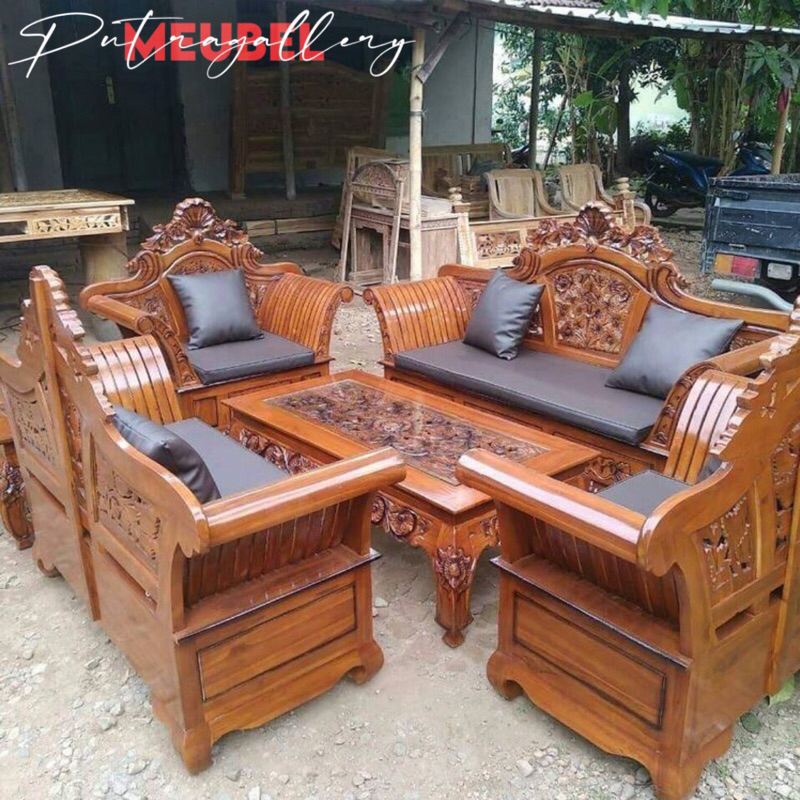 Kursi Tamu Madura Kiong Mahkota + Busa Bantal Full Kayu Jati Jepara PGM-002