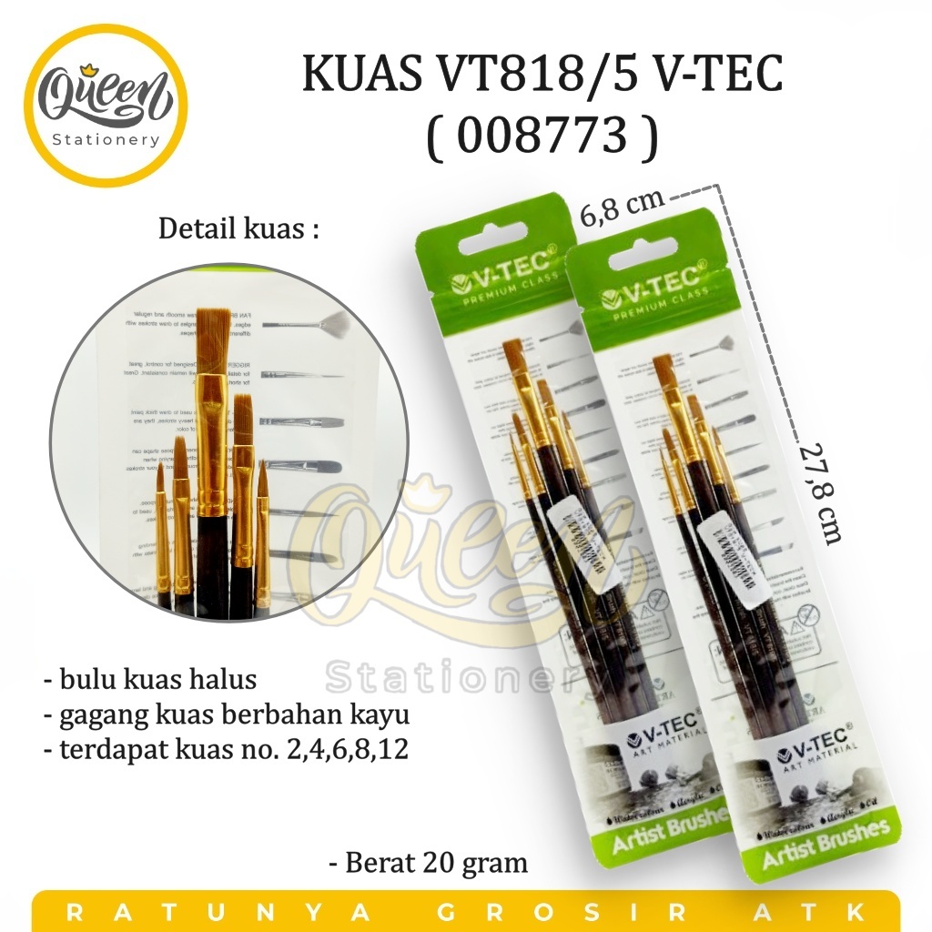 

1 SET KUAS VT818/5 V-TEC KUAS LUKIS SET ALAT MELUKIS (008773)