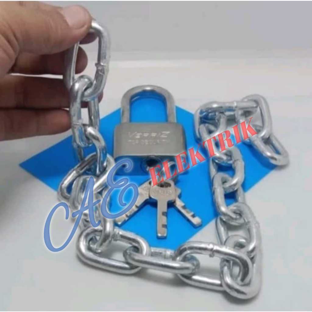 Harga Hemat Rantai Besi Set Gembok / Rantai Besi Kapal 6mm 1meter+ Gembok 50mm / Rantai Gembok / Ran
