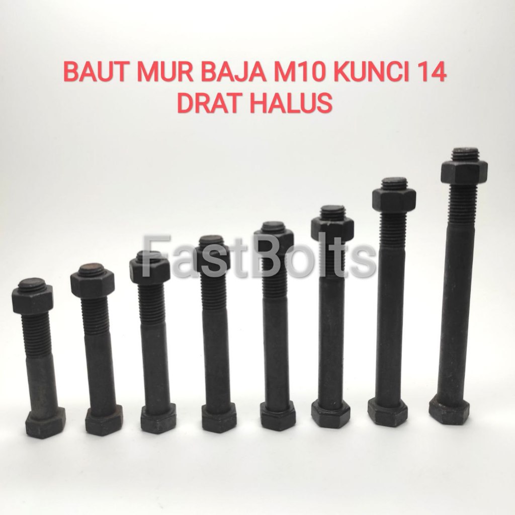 BAUT DAN MUR Baja 14 M10 DRAT HALUS PANJANG 5,5-10CM
