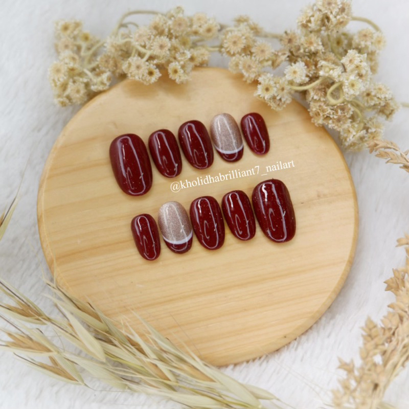 Maroon Nails FakeNails by Kholidha -  || Press on Nails || Fake Nails Handmade