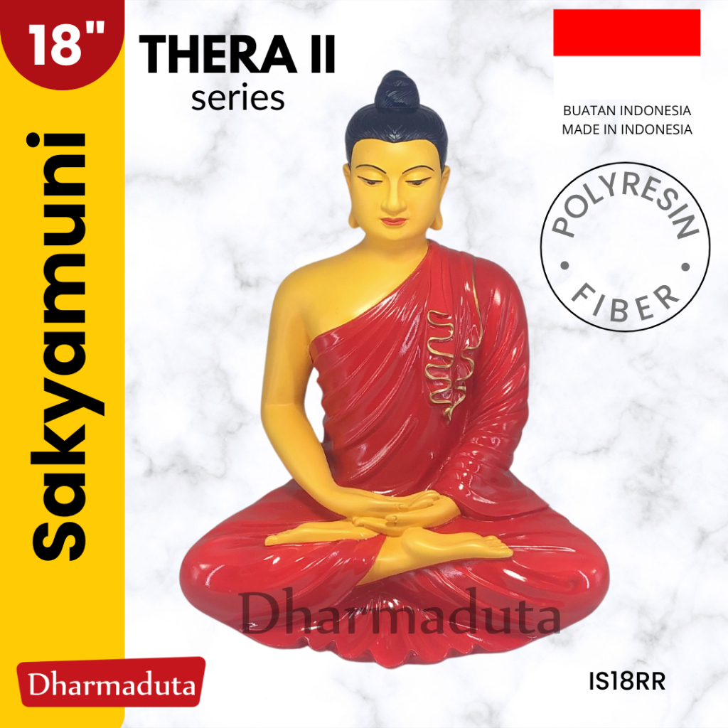 Thera Sakyamuni Gandhara Red Robe 18 & 11in Rupang Patung Buddha Theravada Baju Merah 46cm & 28cm