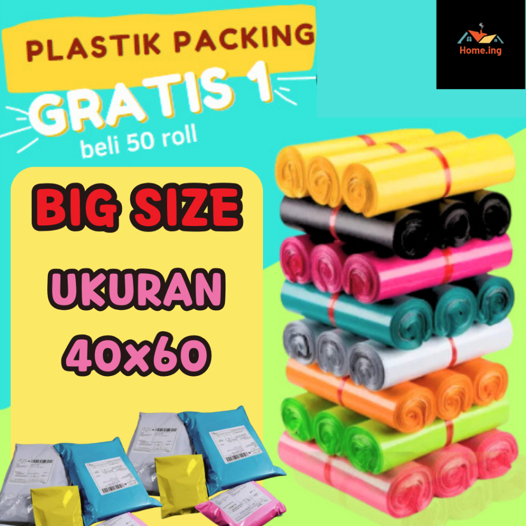 

(BIG SIZE) 40x60 Plastik Polymailer isi 50 pcs Kantong Plastik Packing Polymailer Warna-Warni/ Plastik Packing Olshop Glossy Ada Lem Perekat/ 1 Rol plastik 100 lembarl By HOMEING