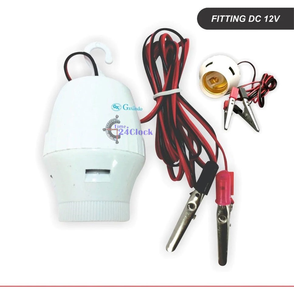 Fitting Lampu Aki DC 12V Fitting Jepit Aki E27 Fiting Gantung-Time