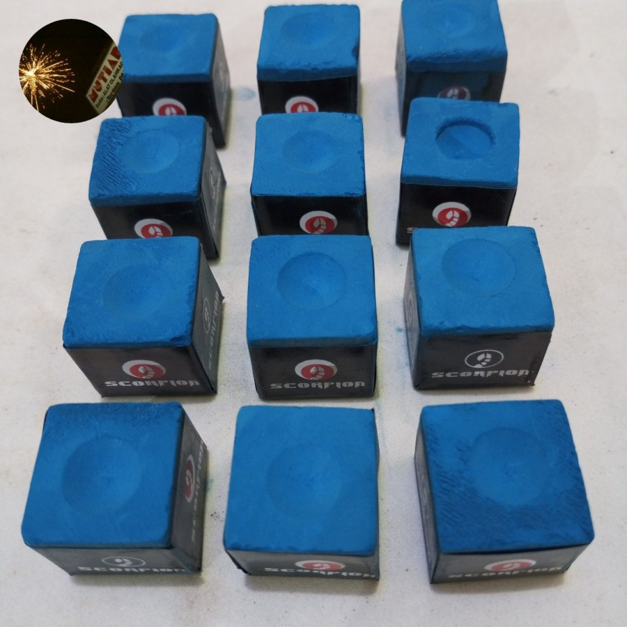 Kapur Billiard Merk Scorpion Blue Biru Chalk Biliard Harga Lusinan