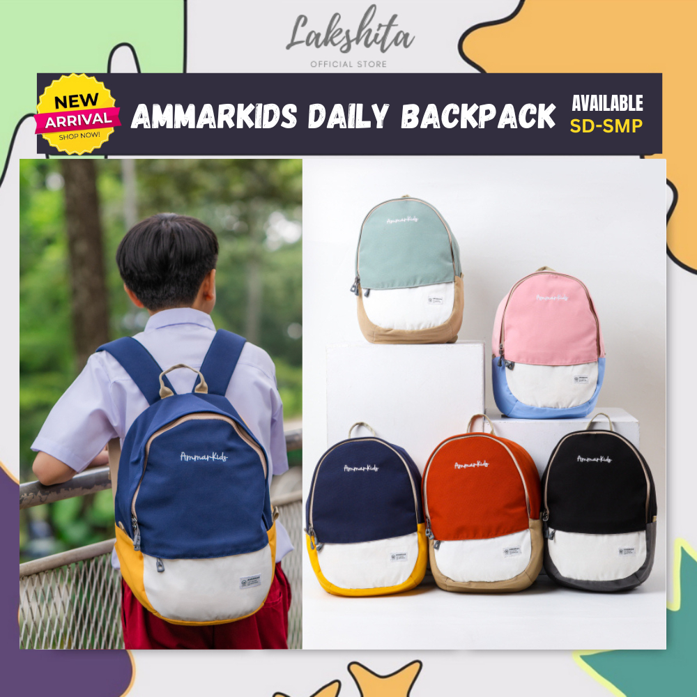 Original AMMAR KIDS - Tas Ransel Sekolah Anak Laki Laki Dan Perempuan SD SMP SMA Warna Pink Biru Nav