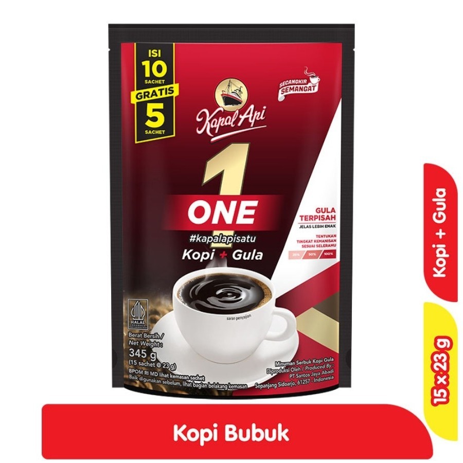 

Kapal Api One Kopi + Gula 15 x 23 g