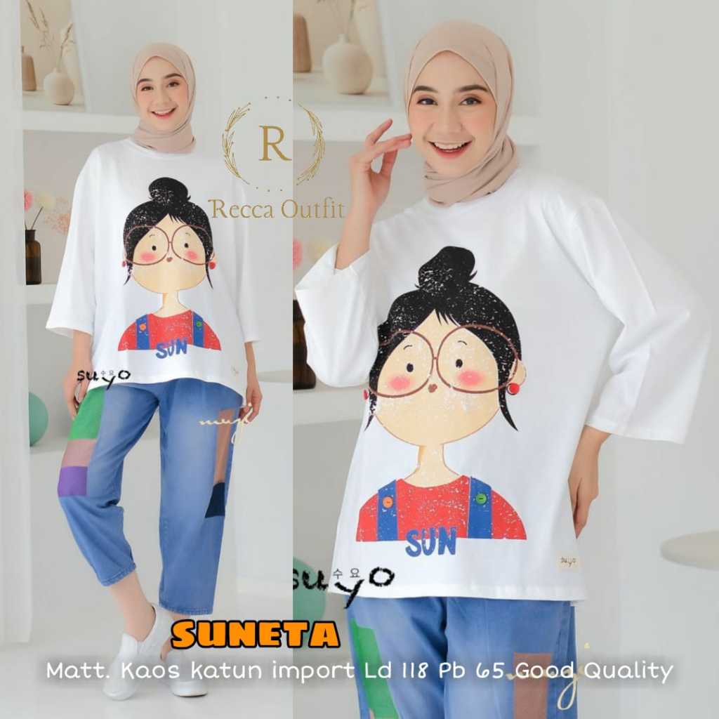 Suneta Sun Baju Atasan Kaos Impor Wanita Terbaru Kekinian Jumbo Ld 120 Blouse Harian Ori Recca
