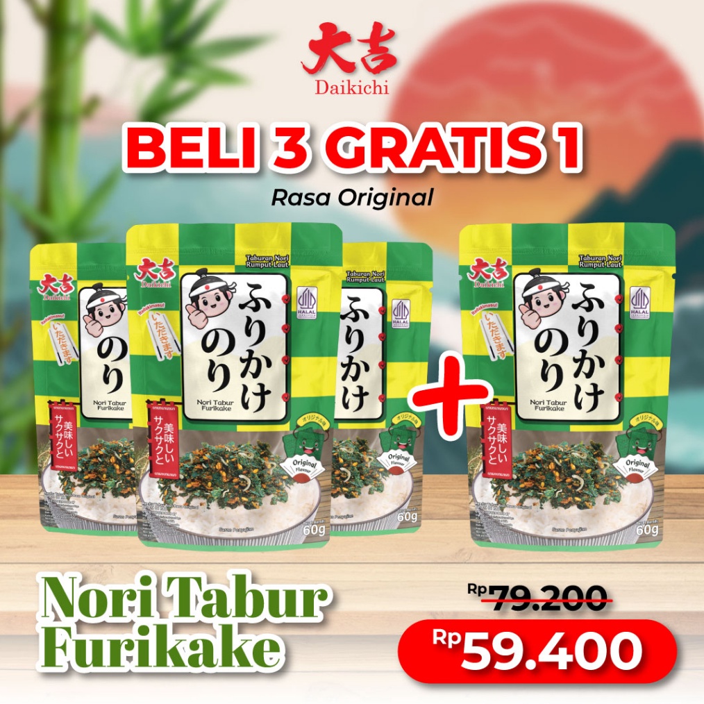 

FLASH SALE (BELI 3 GRATIS 1) Nori Tabur Furikake Rumput Laut Panggang Campuran Ikan Teri 60g grosir