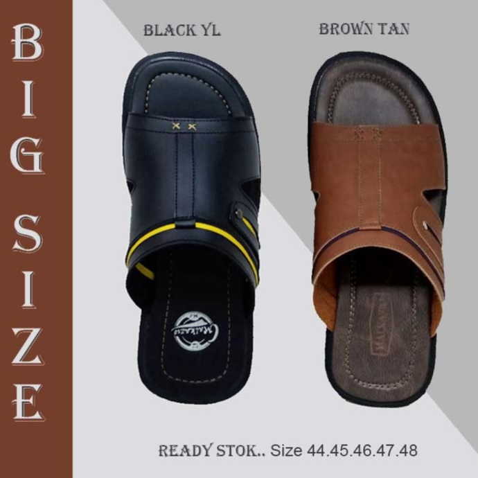 NEW Sandal Pria BIG SIZE 44-45-46-47 Kulit Hitam Sandal selop pria Dewasa Ukuran Besar Leather ori M