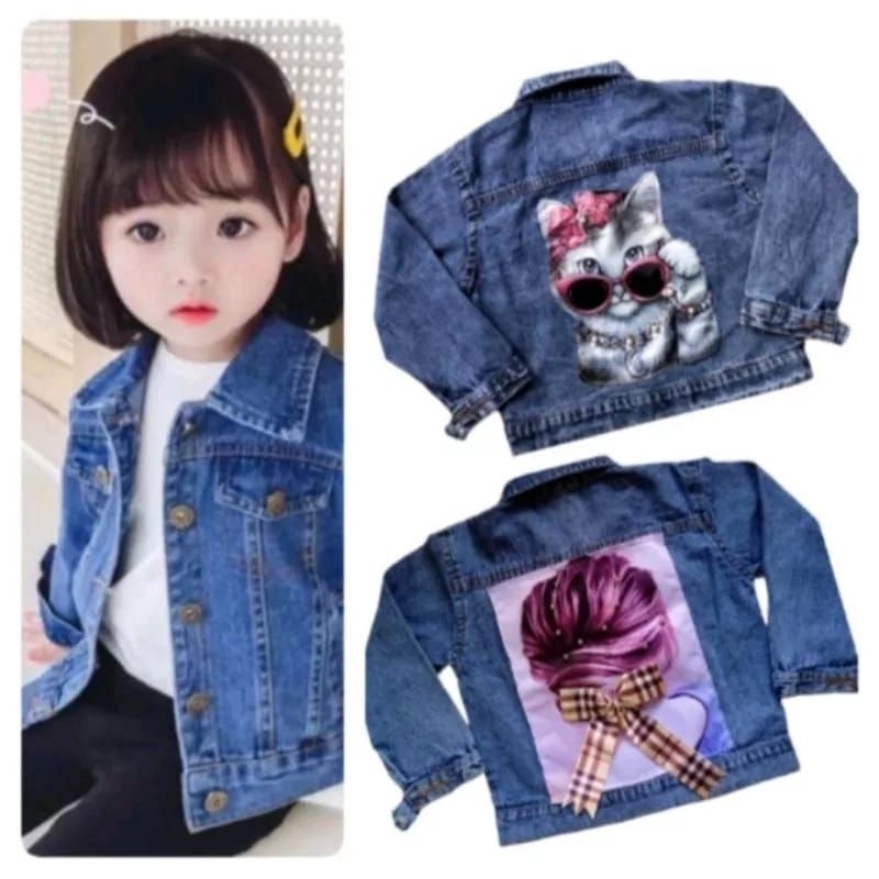 JAKET JEANS ANAK CEWEK MOTIF PITA 3D USIA 1-10THN