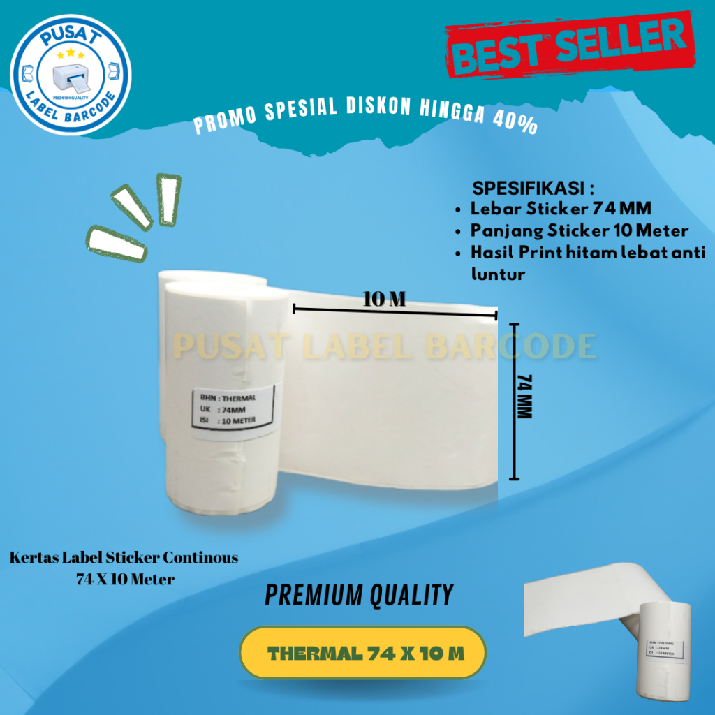 

KERTAS LABEL THERMAL CONTINOUS 74X10M Printer Bluetooth Resi Pengiriman 80mm