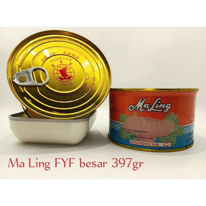 

[✁X74➢] MaLing FYF Ham Daging Babi/Luncheon Pork non HALAL 397gram [296]