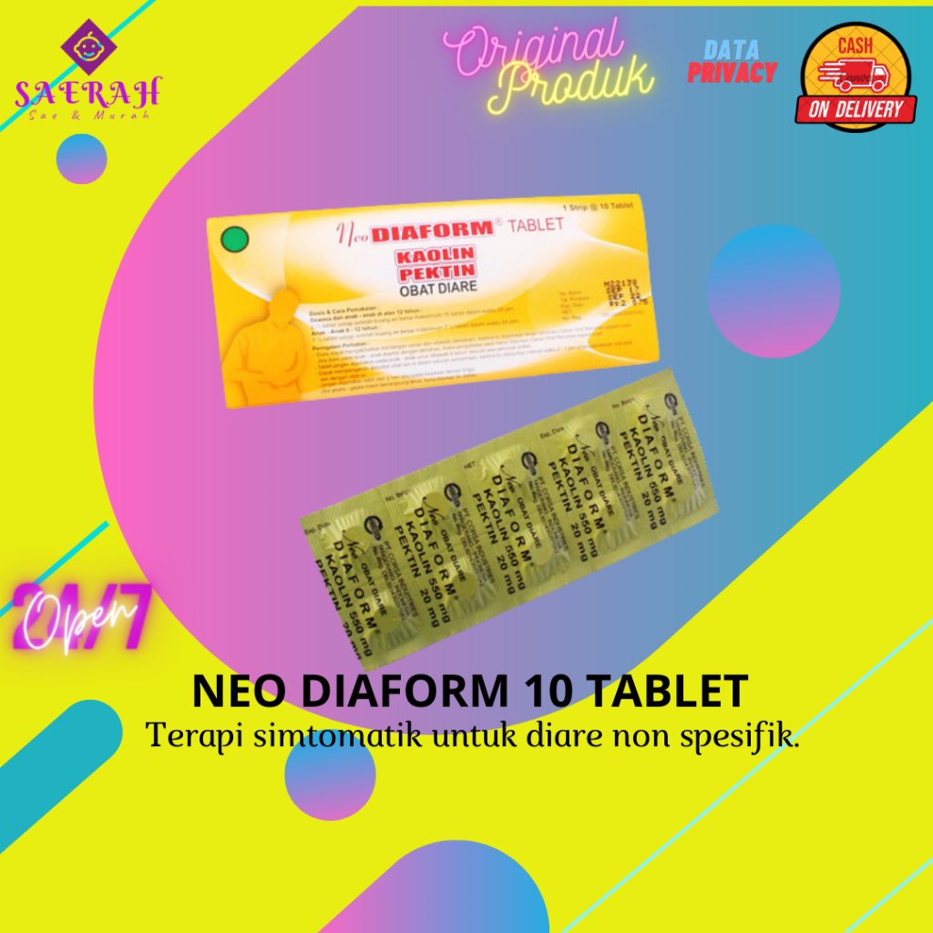 ❤Alesha❤ Neo Diaform 10 Tablet | Diaform  500 Strip | Diaform tablet | Obat Diare | kaolin Pectin