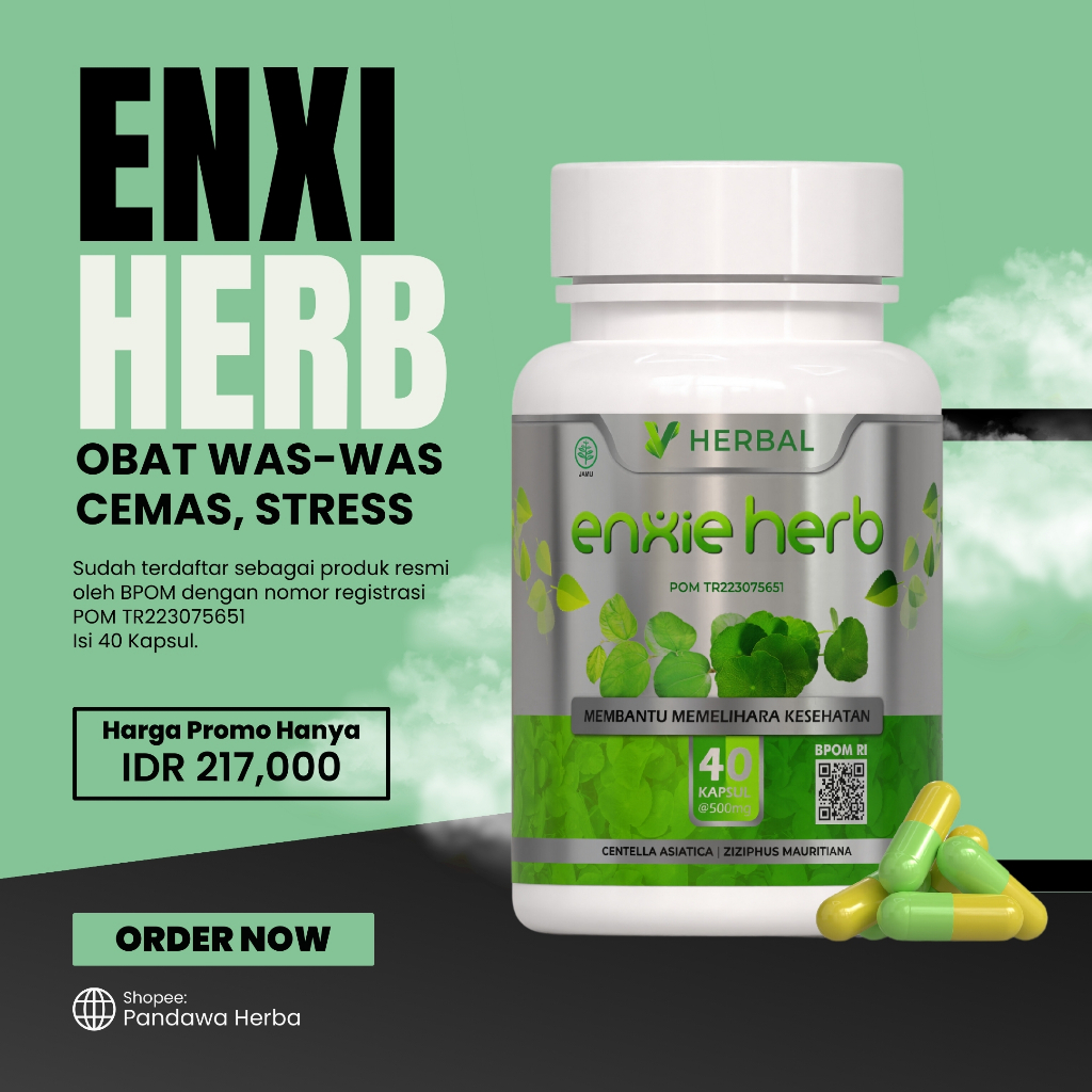 

ENXIE HERB ORIGINAL - HERBAL OBAT STRES, DEPRESI, CEMAS / ANXIETY, GELISAH, GANGGUAN TIDUR / INSOMNIA.