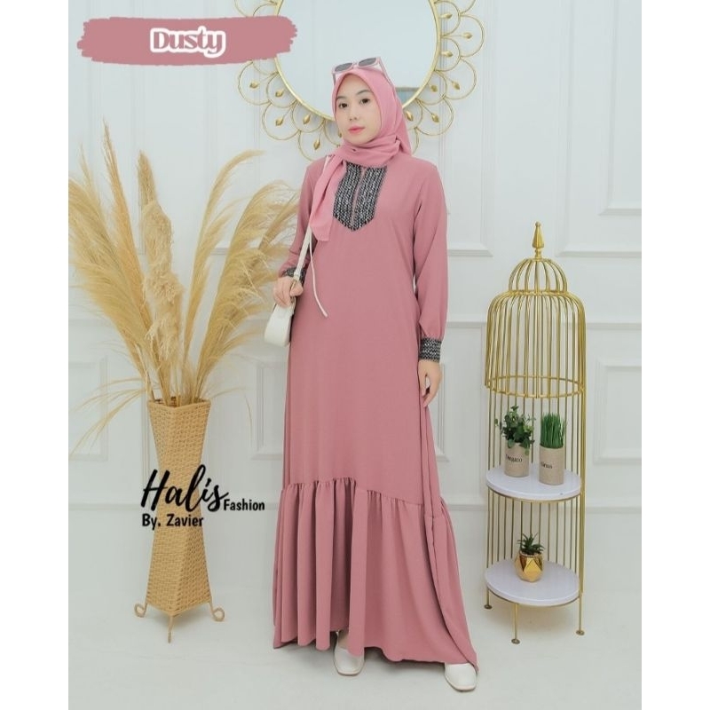 gamis rempel bawah bordir tempel