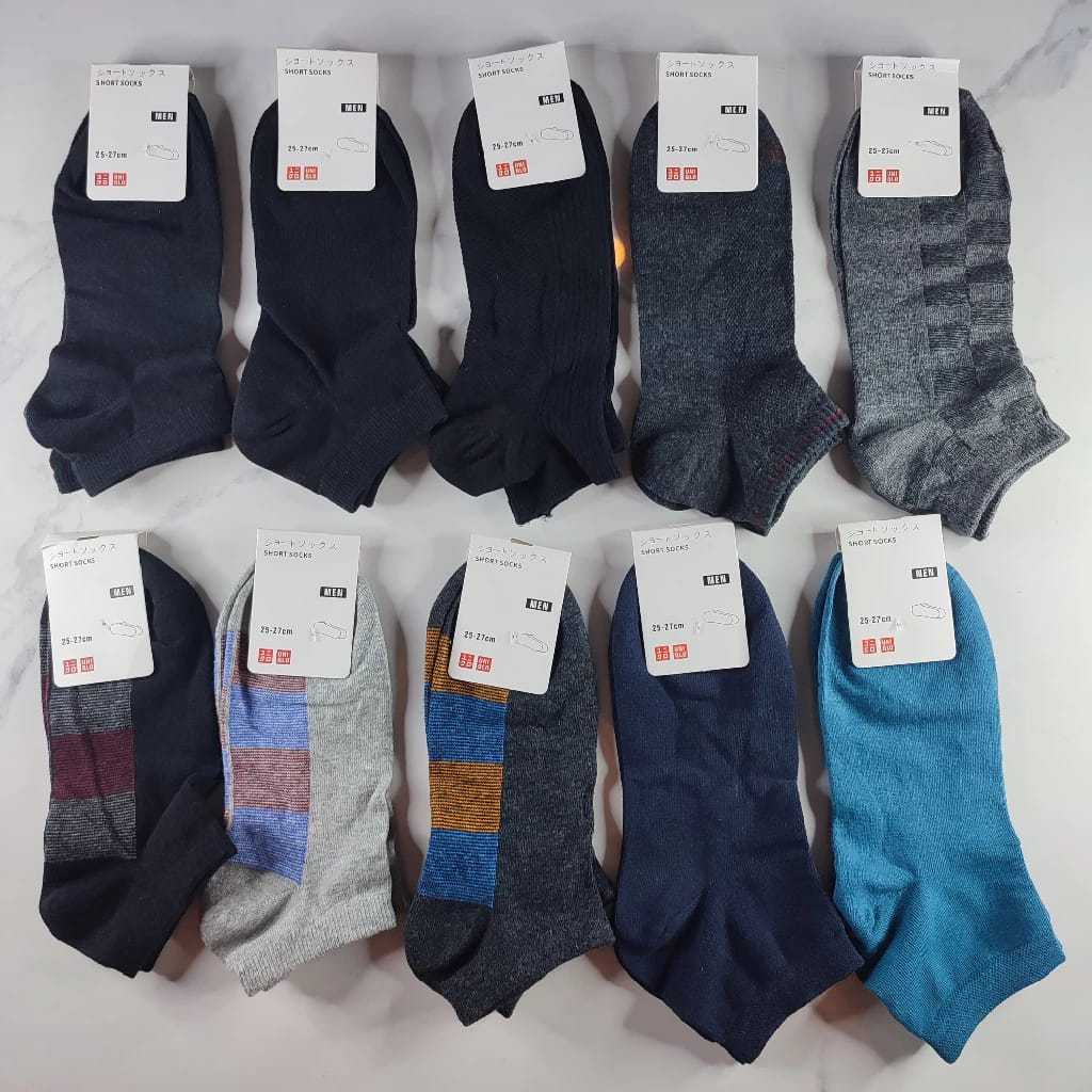 Kaos Kaki Ankle Uniqlo Pria Polos dan Motif Anti Bacterial