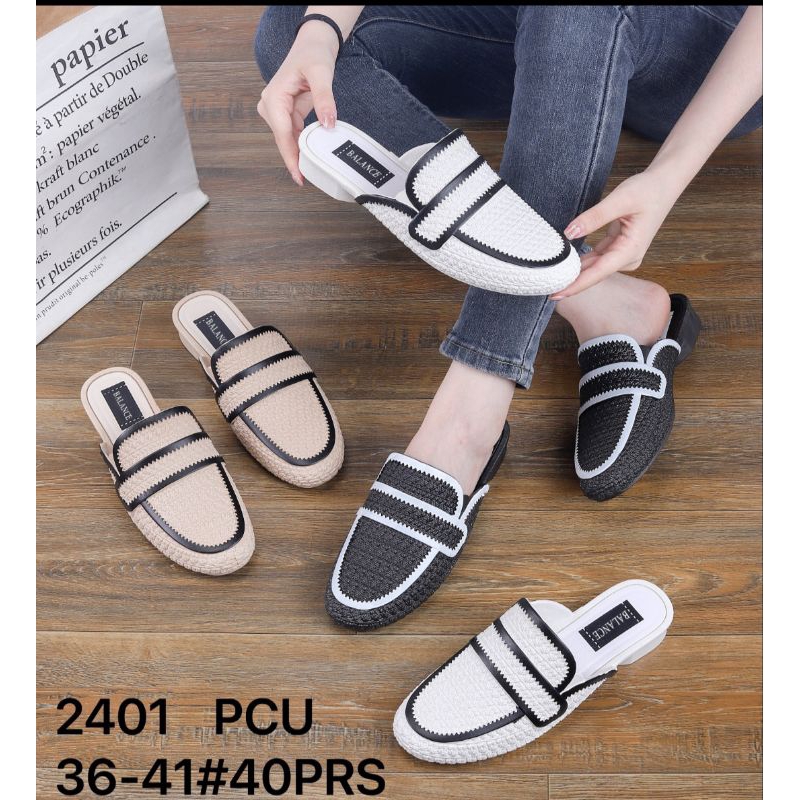 Sandal Selop Slip On Jelly Wanita Import Balance Motif Rajut 2401