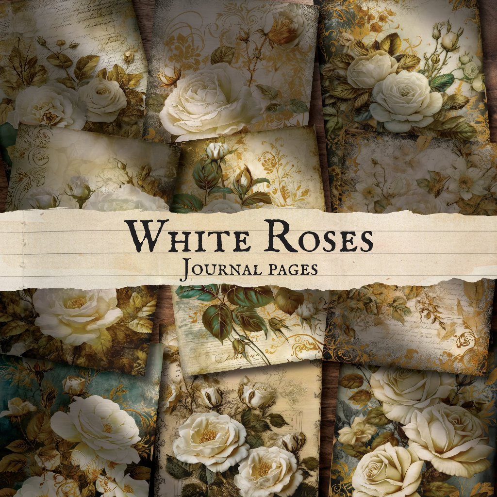 

WHITE ROSES - JOURNAL PAPER - WALL DECOR - DECOR PAPER VINTAGE