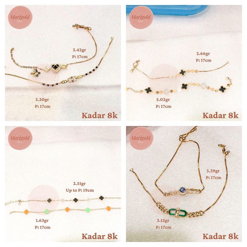 Gelang rantai emas tipis 375