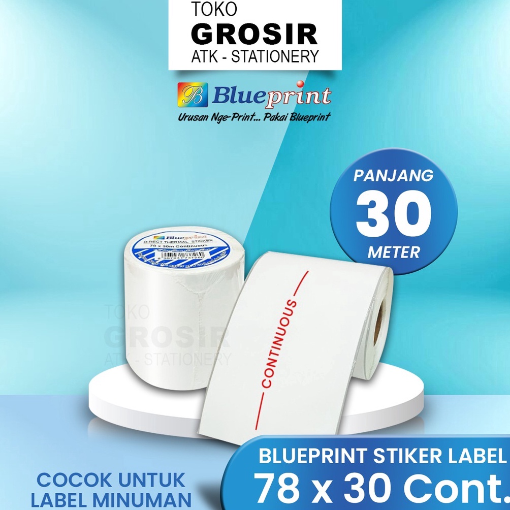 

Harga murah 78x30 Direct Thermal Sticker Label Continuous BLUEPRINT 78x30 Meter HB8