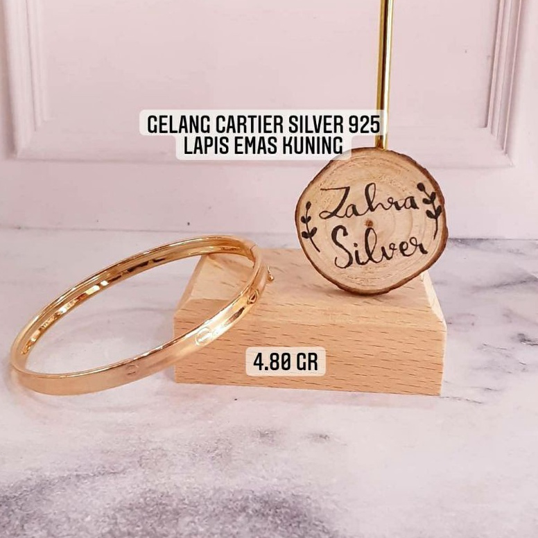 Terb4ruy Gelang Perak Wanita Asli Silver 925 Lapis Emas Kuning ( terima jual kembali ) In Sale