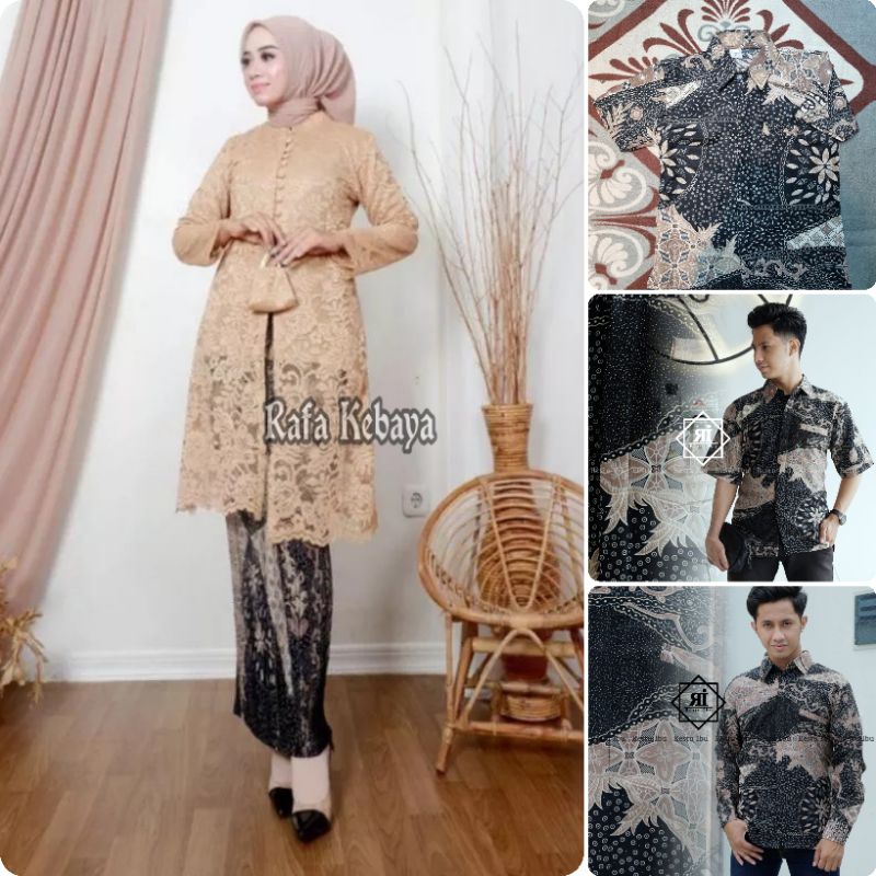 Couple Kebaya Brokat Kancing Seribu Coksu/ Kebaya Busui/Set Kebaya Couple / Baju Batik Couple