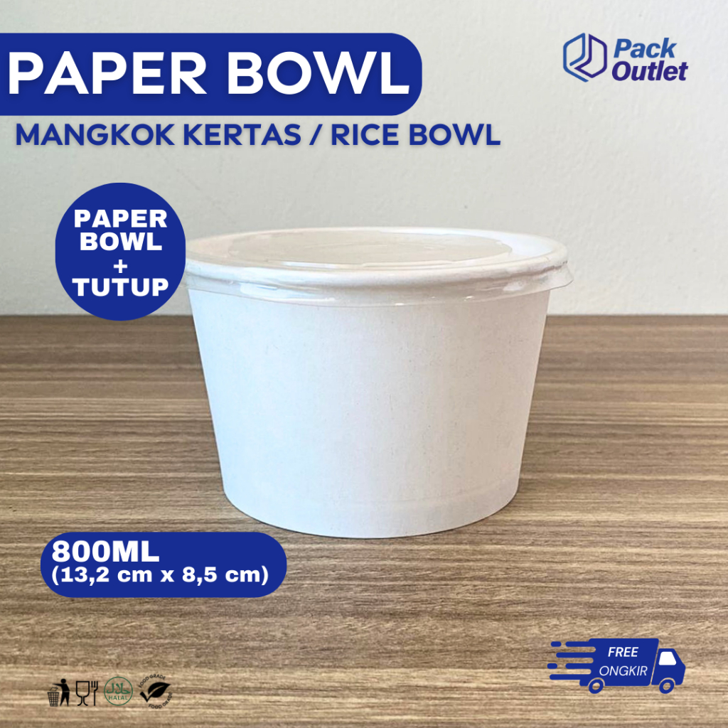 Paper Bowl Tebal 800ml Mangkuk Tahan Panas Microwave Mangkok Kertas Dengan Tutup