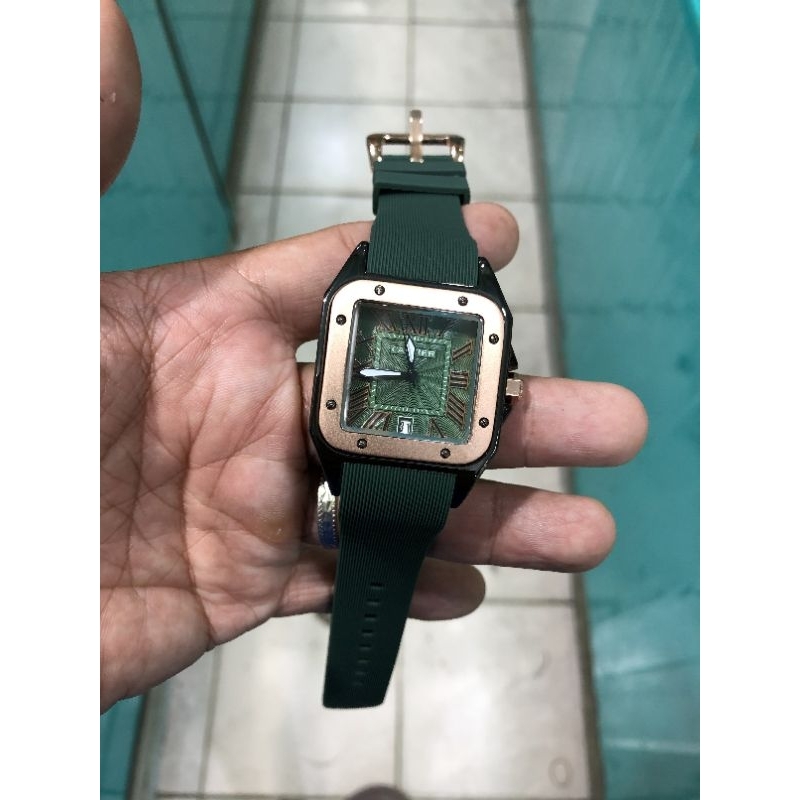 jam wanita fashion ctr quartz elegant strap rubber siap pakai warna hijau