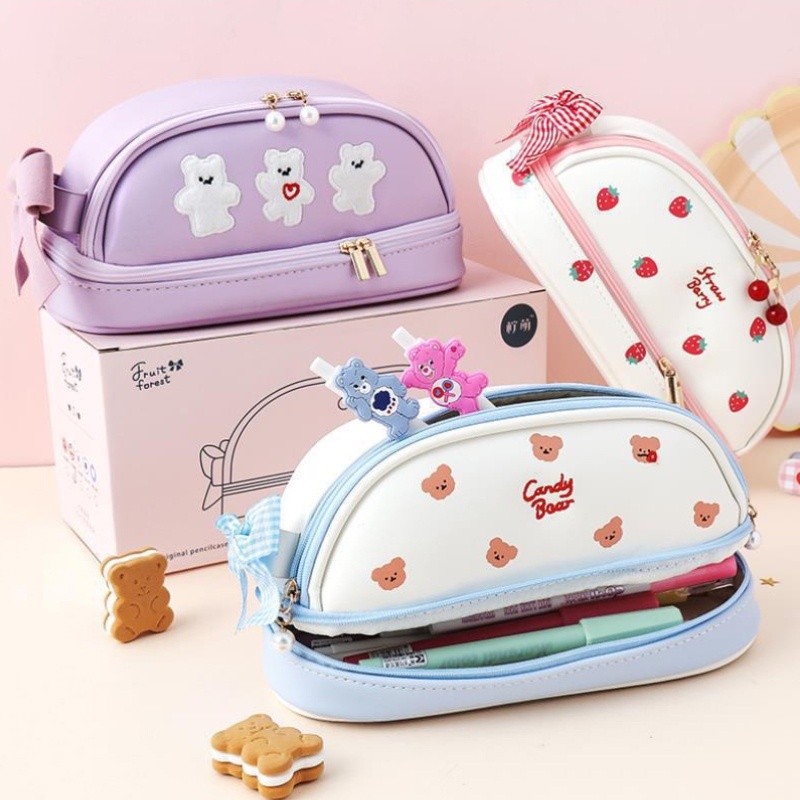 

[DOTDING] Large Capacity Pencil Case For Girls Kawaii Ins Style Double-layer PU Waterproof Back to School Supplies Stationery Storage Bag