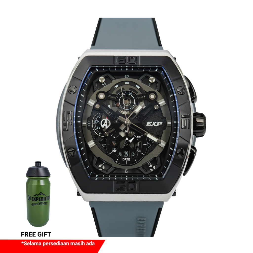 Jam Tangan Pria Expedition Exp Chronograph EX 6800 MCRTBBAGR Black Dial Grey Rubber Strap