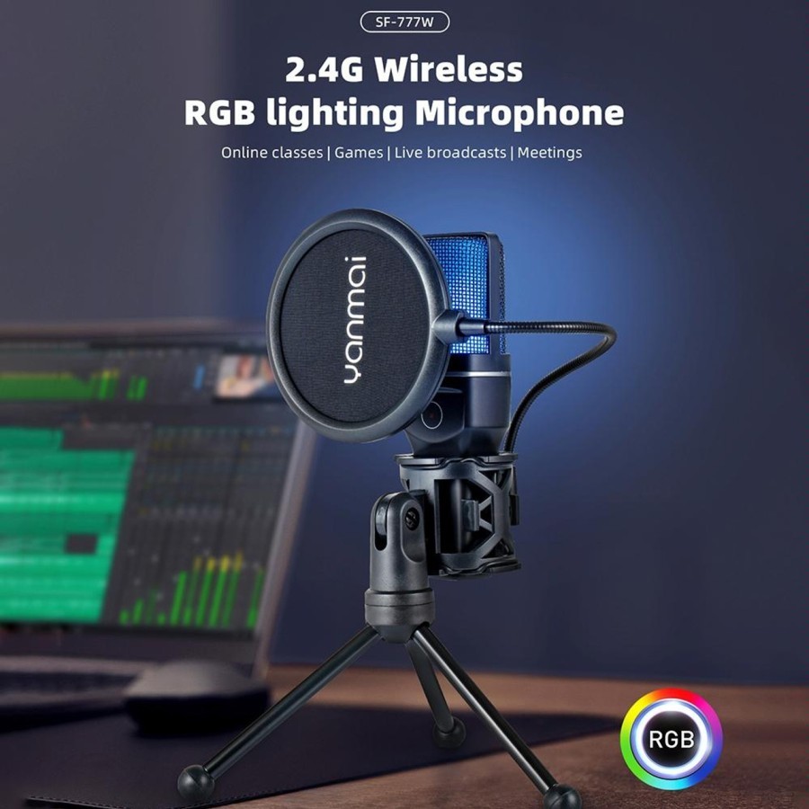 Yanmai SF-777W 2.4G Wireless Gaming Desktop Microphone with RGB Light