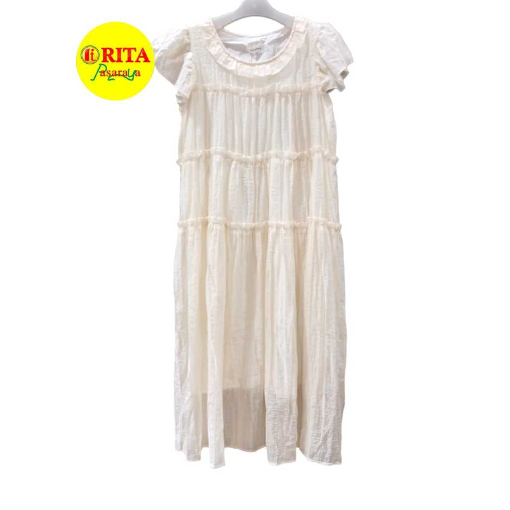 Baju Midi Dress Putih White Long Dress Korean Style Basic Dress Wanita Vintage Gaun Terusan Remaja P