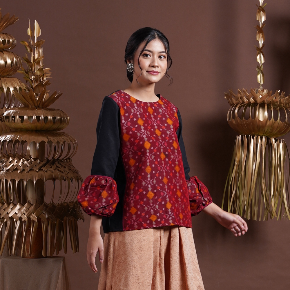 NONA RARA-Kiyo Endek Bali T2572,Baju kerja blouse batik wanita modern