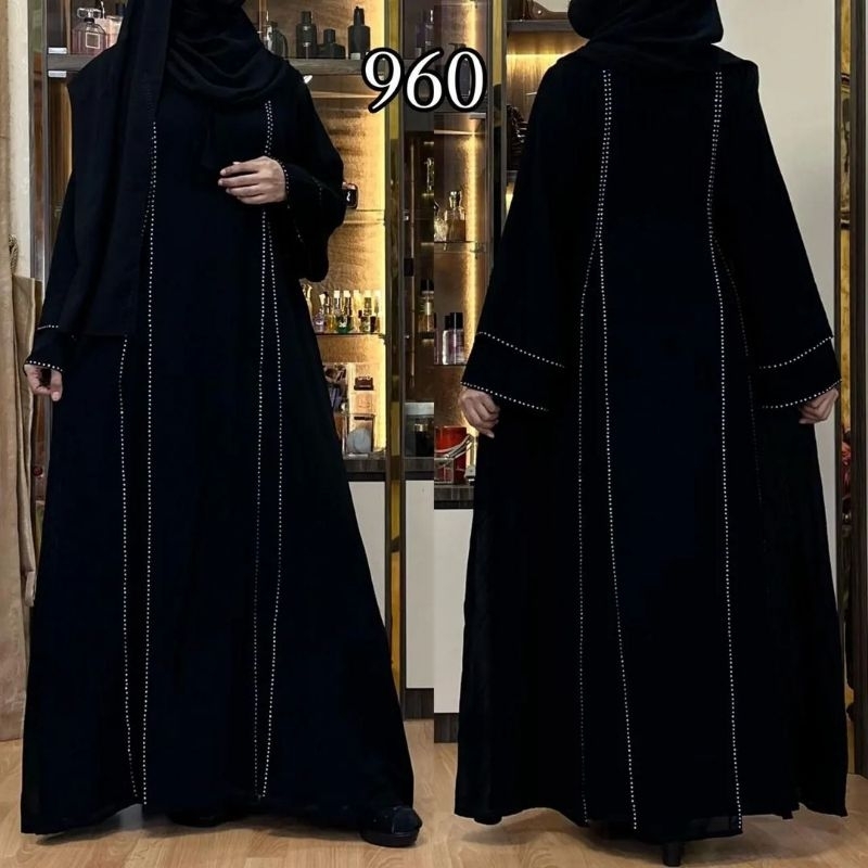 Abaya Hitam Gamis Abaya Arab Abaya Pesta Dress Wanita Kombinasi Mata Mata Premium