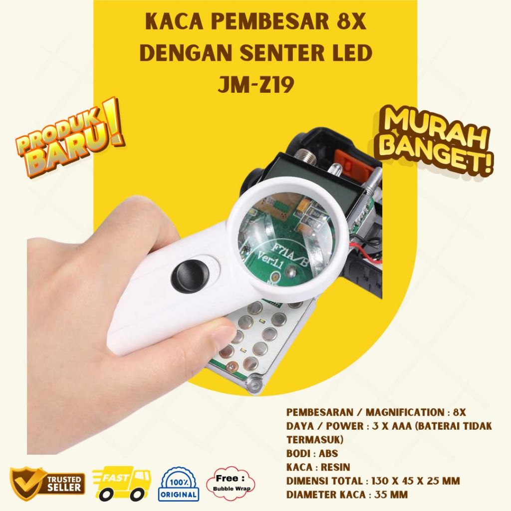 

Kaca Pembesar 8X Senter LED Tenaga Baterai Gagang Anti Slip JM-Z19