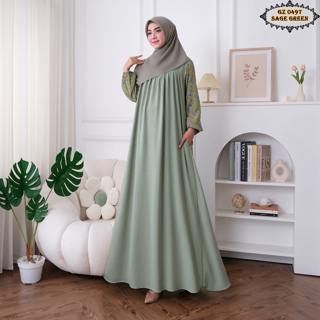 Gamis Wolfis GZ0497 Sage Green/ Gamis Sage Green/ gamis Remaja/ Gamis Jumbo/ Gamis Cantik