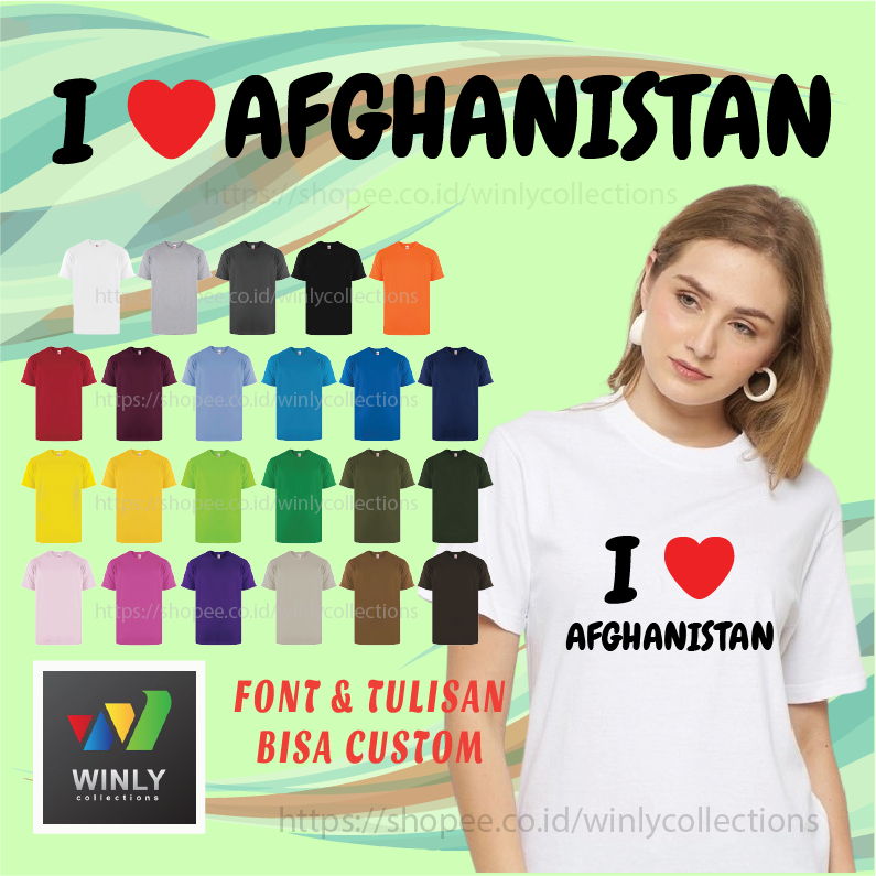 KAOS PRIA WANITA I LOVE AFGHANISTAN KATUN ADEM SOFTSTYLE 3600 UKURAN DEWASA S/D JUMBO BIG SIZE