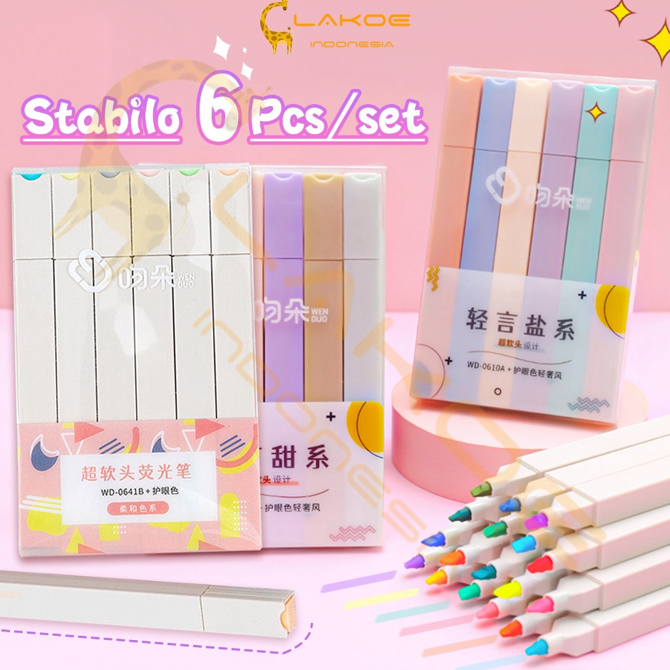 

Terbatas Lakoe 6PCS stabillo warna/Stabillo Highliter set/Multicolor pena stabilo/highlighter pastel 6 colors warna Terkini